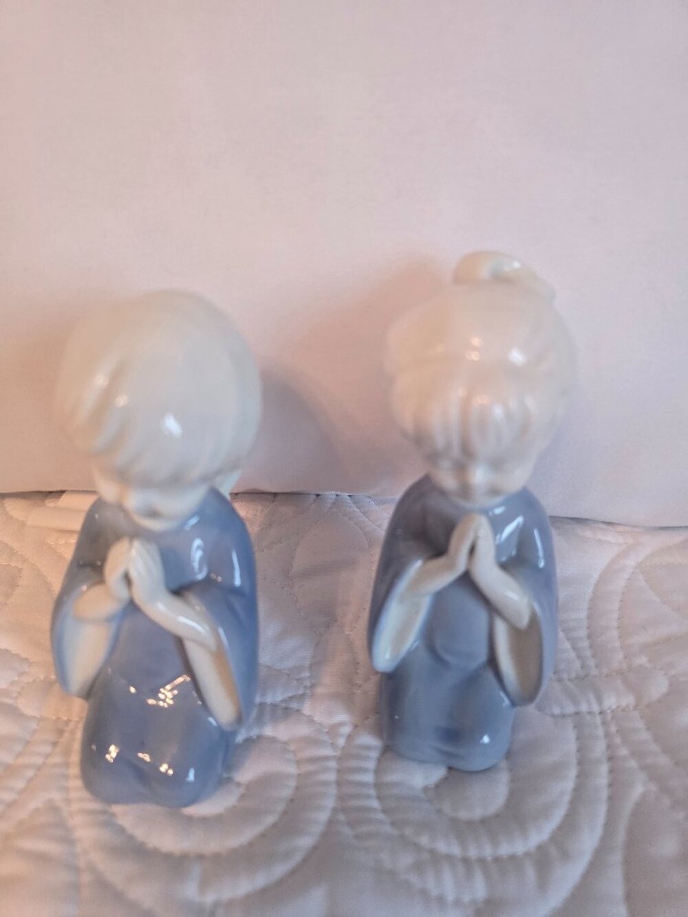 Porcelain Boy & Girl Angel Figurines – Praying – Blue & White – 4” Set of 2